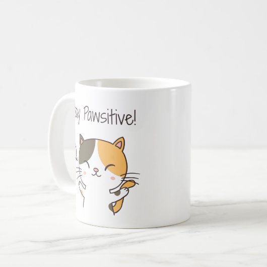 Mug Cute Kitty Chat Reste Pawsitive Pun (Devant gauche)
