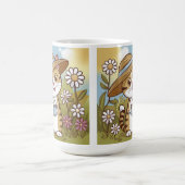 Mug Cute Kitty dans un Casquette de soleil avec fleurs (Centre)