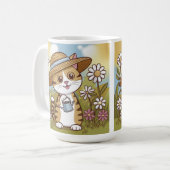 Mug Cute Kitty dans un Casquette de soleil avec fleurs (Devant gauche)