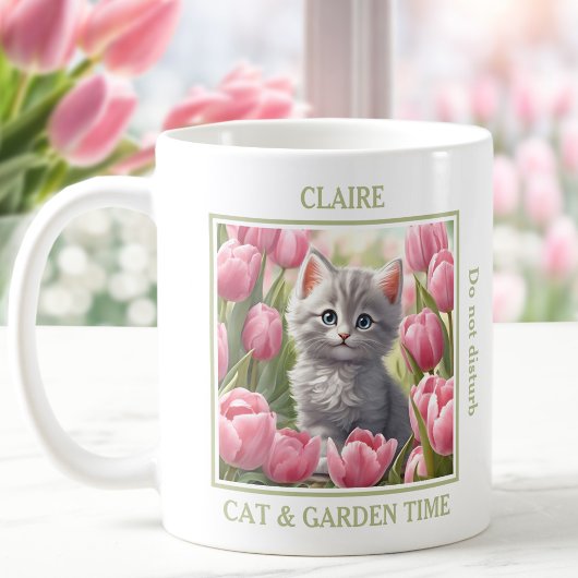 Mug Cute Kitty Tulips rose Nom de l'Amoureux des chats