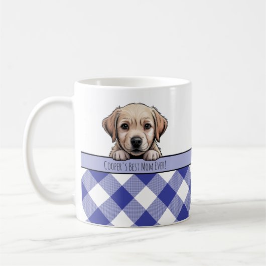Mug Cute Labrador Puppy Best Dog Mom Dark Blue Gingham (Gauche)