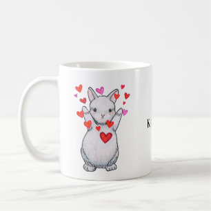 Mug Cute lapin lapin serré avec les coeurs Nom personn