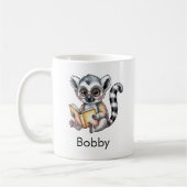 Mug Cute Lemur Reading a Book Custom (Gauche)