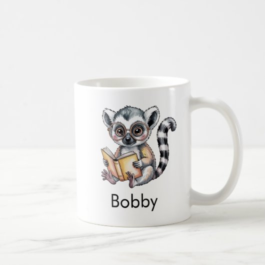 Mug Cute Lemur Reading a Book Custom (Droite)