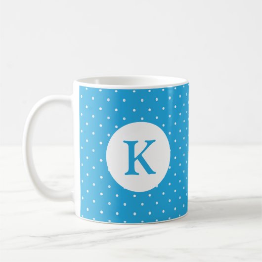 Mug Cute Light Blue Polka Dot Pattern Monogram (Gauche)