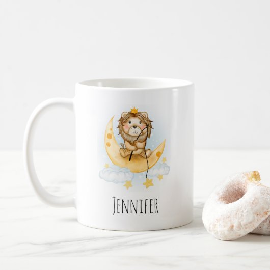 Mug Cute Lion Pêche sur l'aquarelle de la lune (Avec donut)