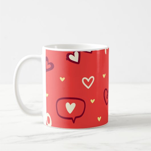 Mug Cute Love Pattern with Hearts, XOXO, and Keys (Gauche)