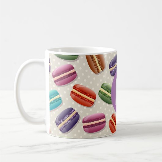 Mug Cute Macaroon Pattern Dotty Purple Monogram (Gauche)