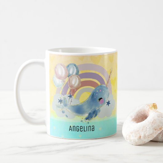 Mug Cute Magique Mer Unicorne Nom personnalisé       (Avec donut)