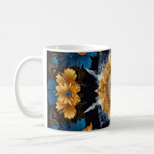 Mug Cute Mandala Design en noir avec or et argent (Gauche)