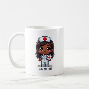Mug Cute Manga Black Nurse Cheveux Brown et yeux perso