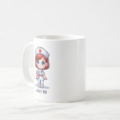 Mug Cute Manga Nurse avec cheveux rouge bleu yeux Pers (Devant gauche)