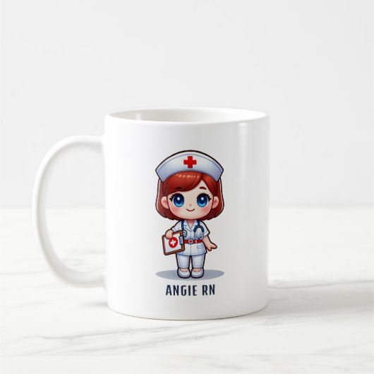 Mug Cute Manga Nurse avec cheveux rouge bleu yeux Pers (Gauche)