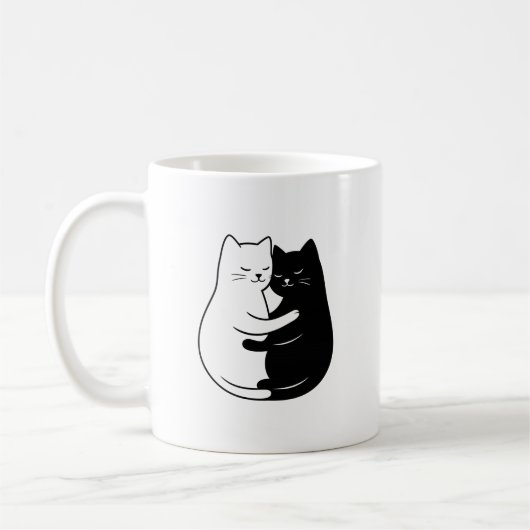 Mug Cute Minimalist Black & White Cat Love Design (Gauche)