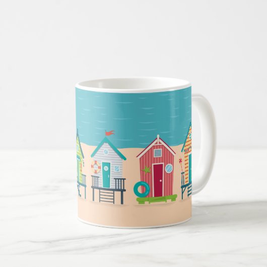 Mug Cute Moderne Plage Cabines Art Été Vacances (Devant droit)