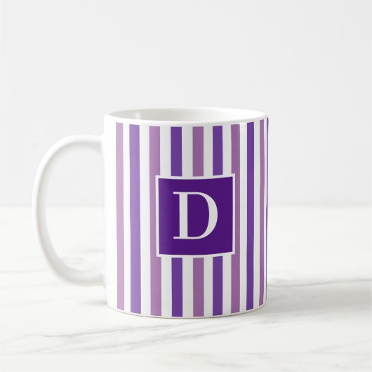 Mug Cute moderne violet blanc rayé initial (Gauche)