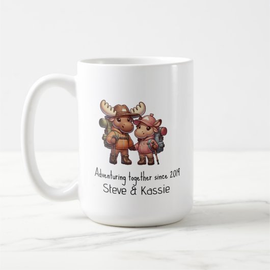Mug Cute Moose Couple Aventurant Ensemble Randonnée (Gauche)