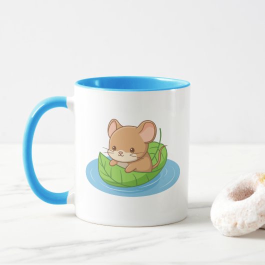 Mug Cute Mouse in a Leaf Boat (Avec donut)