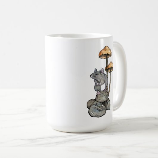 Mug Cute Mouse Standing on Rocks, with Mushrooms (Devant droit)
