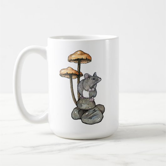 Mug Cute Mouse Standing on Rocks, with Mushrooms (Gauche)