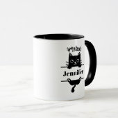 Mug Cute noir sur blanc Chat personnalisé (Devant droit)