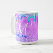 Mug Cute ombre rose violet parties scintillant monogra (Devant gauche)