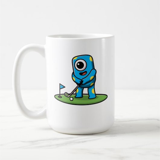 Mug Cute One-Eyed Pink Monster Playing Golf Cartoon (Gauche)