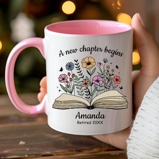 Mug Cute open book flowers coworker retirement custom