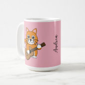 Mug Cute Orange Chat Jouer de la guitare Caricature |  (Devant gauche)