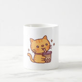 Mug Cute Orange Tabby Chat Boire Boba Tea (Centre)