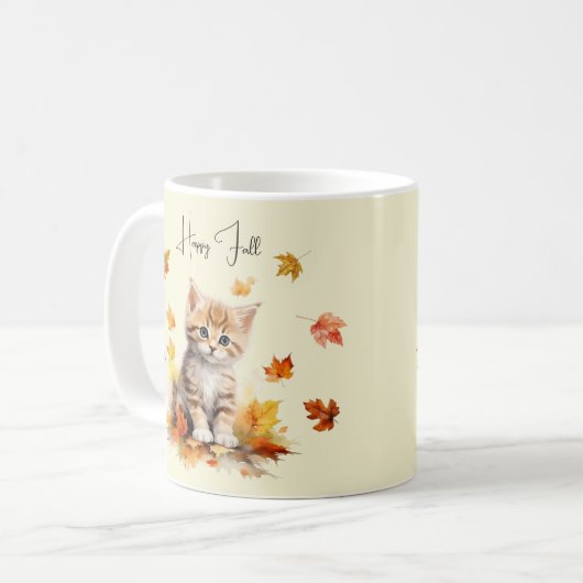 Mug Cute Orange Tabby Kitten dans les feuilles d'autom (Devant gauche)