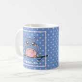 Mug Cute Owl Art Dotty Personalised Blue and Pink  (Devant gauche)