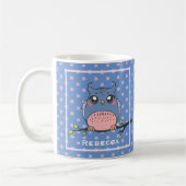 Mug Cute Owl Art Dotty Personalised Blue and Pink  (Gauche)