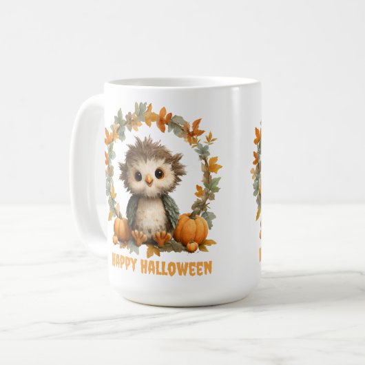 Mug Cute Owl Citrouille Halloween design heureux (Devant gauche)