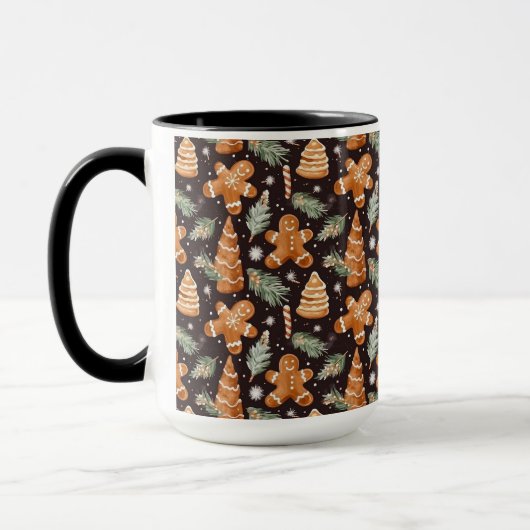Mug Cute pain d'épices de Noël et Motif d'arbre (Gauche)