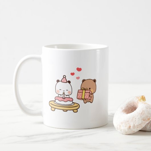 Mug Cute Panda ours couple hugin, bubu et dudu amour (Avec donut)