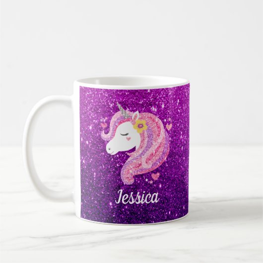 Mug Cute Parties scintillant rose violet licorne (Gauche)