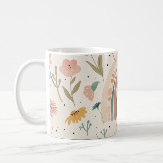 Mug Cute Pastel Blush Turquoise Boho Fleurs et Arc-en- (Gauche)