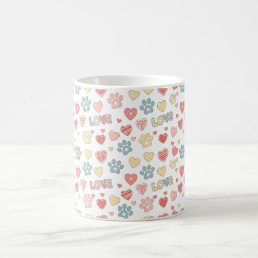 Mug Cute Pastel Paw Prints and Hearts "LOVE" Pattern  (Centre)