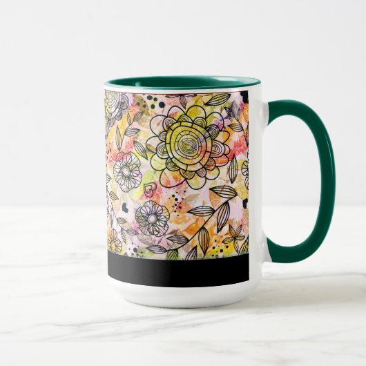 Mug Cute Pastel Tons Floral Design Style Doodé (Droite)