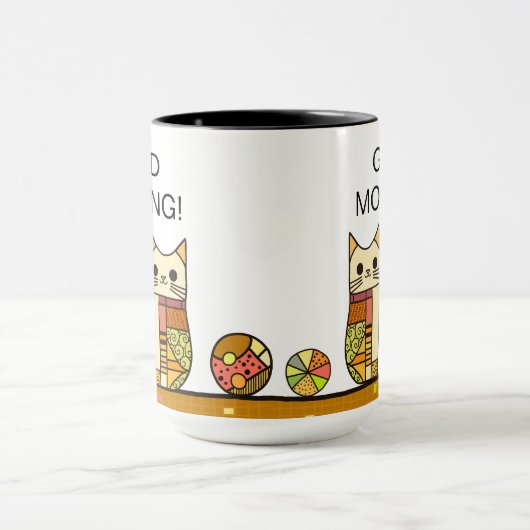 Mug Cute Patchwork Chat Good Morning Café (Centre)