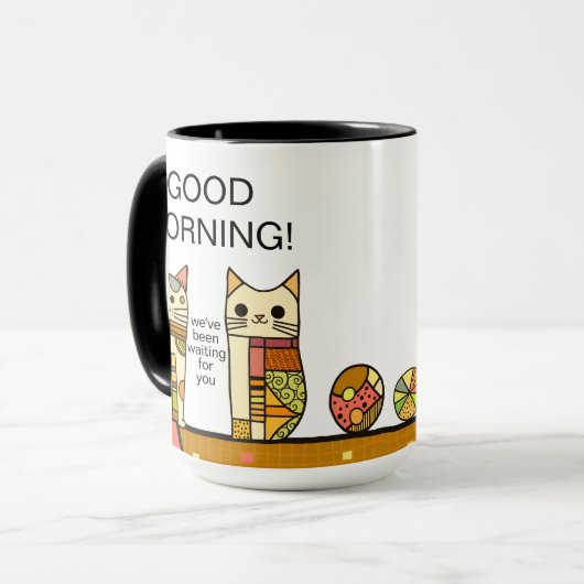 Mug Cute Patchwork Chat Good Morning Café (Devant gauche)