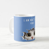 Mug Cute Peeking Chat Vous Regardant Drôle Novelty Blu (Devant gauche)