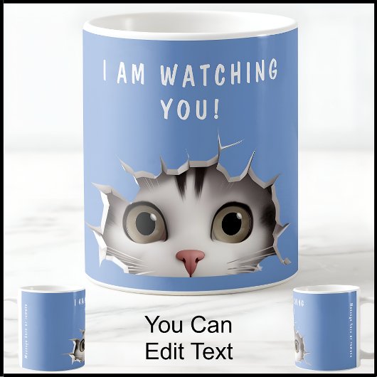 Mug Cute Peeking Chat Vous Regardant Drôle Novelty Blu