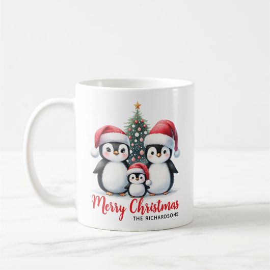 Mug Cute Penguin Famille Moderne Joyeux Noël (Gauche)