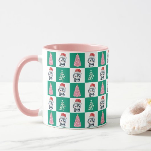 Mug Cute Penguin Père Noël Joyeuse fête de Noël (Avec donut)