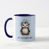 Mug Cute Penguins Bleu Personnalisé Texte Bilingue Esp (Gauche)