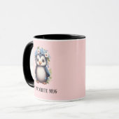 Mug Cute Penguins rose Personnalisé Texte bilingue (Devant gauche)