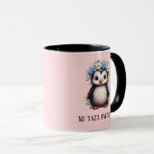 Mug Cute Penguins rose Personnalisé Texte bilingue (Devant droit)