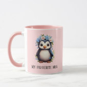 Mug Cute Penguins rose Personnalisé Texte bilingue (Gauche)